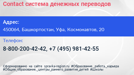 Contact система денежных переводов - визитка