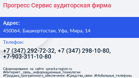 Прогресс Сервис аудиторская фирма - визитка