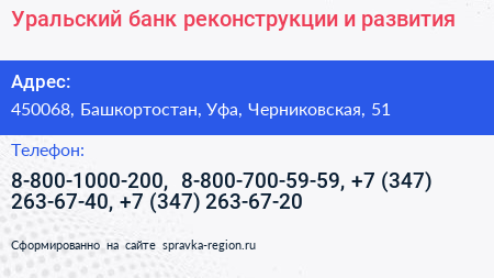 Уральский банк реконструкции и развития - визитка