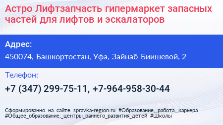 Астро Лифтзапчасть гипермаркет запасных частей для лифтов и эскалаторов - визитка