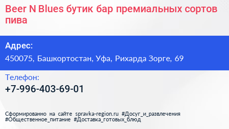 Beer N Blues бутик бар премиальных сортов пива - визитка
