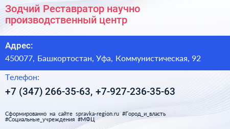 Зодчий Реставратор научно производственный центр - визитка