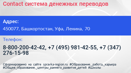 Contact система денежных переводов - визитка
