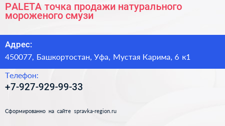 PALETA точка продажи натурального мороженого смузи - визитка