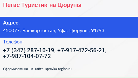 Пегас Туристик на Цюрупы - визитка