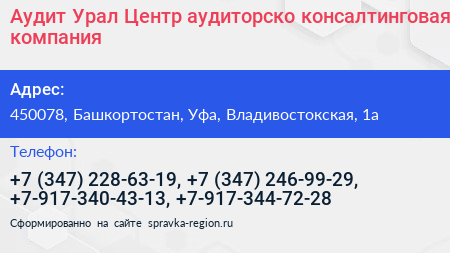 Аудит Урал Центр аудиторско консалтинговая компания - визитка