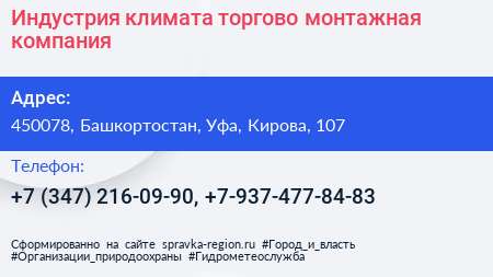 Индустрия климата торгово монтажная компания - визитка