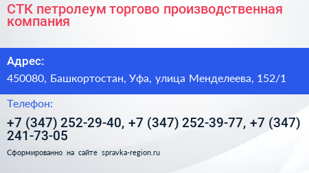СТК петролеум торгово производственная компания - визитка