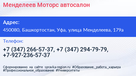 Менделеев Моторс автосалон - визитка