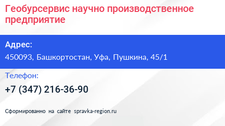 Геобурсервис научно производственное предприятие - визитка