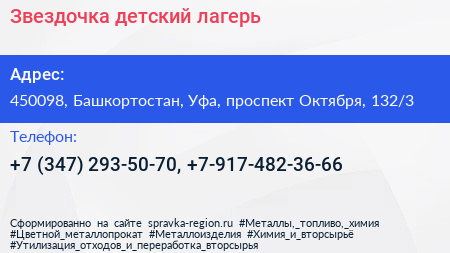 Звездочка детский лагерь - визитка