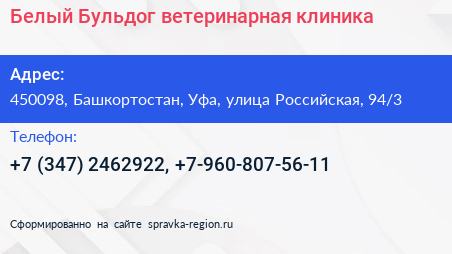 Белый Бульдог ветеринарная клиника - визитка