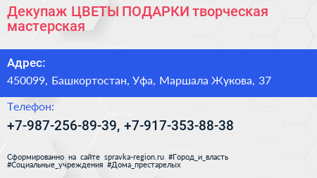 Декупаж ЦВЕТЫ ПОДАРКИ творческая мастерская - визитка