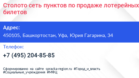 Столото сеть пунктов по продаже лотерейных билетов - визитка