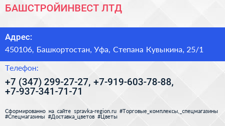БАШСТРОЙИНВЕСТ ЛТД - визитка