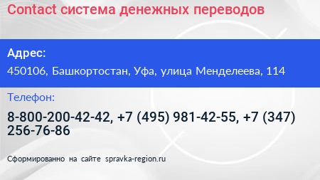 Contact система денежных переводов - визитка
