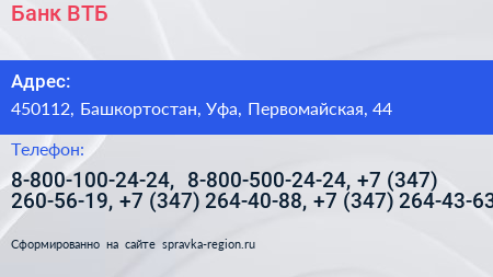 Банк ВТБ - визитка
