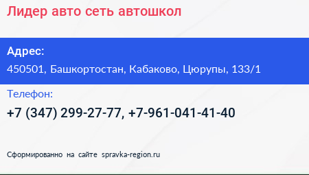 Лидер авто сеть автошкол - визитка