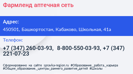 Фармленд аптечная сеть - визитка