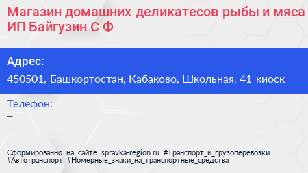 Магазин домашних деликатесов рыбы и мяса ИП Байгузин С Ф  - визитка