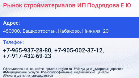 Рынок стройматериалов ИП Подрядова Е Ю  - визитка
