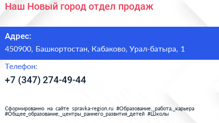 Наш Новый город отдел продаж - визитка