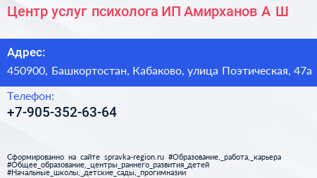 Центр услуг психолога ИП Амирханов А Ш  - визитка