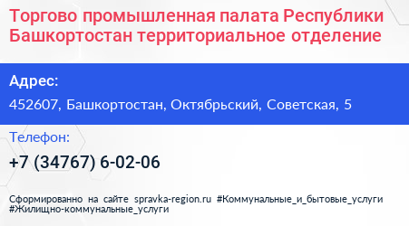 Торгово промышленная палата Республики Башкортостан территориальное отделение - визитка