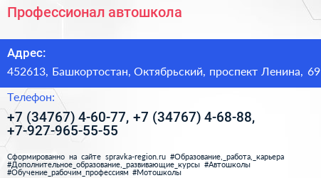 Профессионал автошкола - визитка