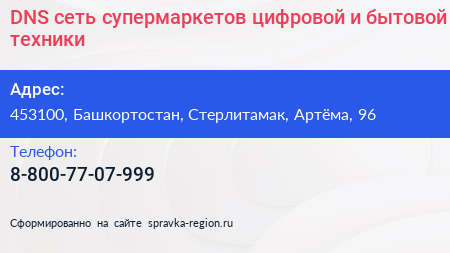 DNS сеть супермаркетов цифровой и бытовой техники - визитка