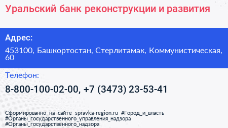 Уральский банк реконструкции и развития - визитка
