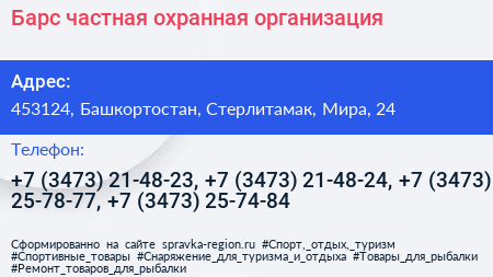 Барс частная охранная организация - визитка