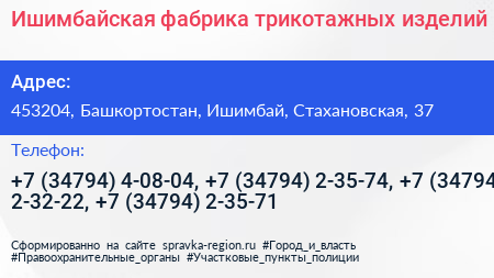 Нажмите, чтобы скачать визитку Ишимбайская фабрика трикотажных изделий - визитка