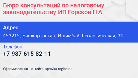 Бюро консультаций по налоговому законодательству ИП Горсков Н А  - визитка