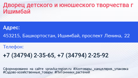 Дворец детского и юношеского творчества г Ишимбай - визитка