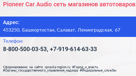 Pioneer Car Audio сеть магазинов автотоваров - визитка