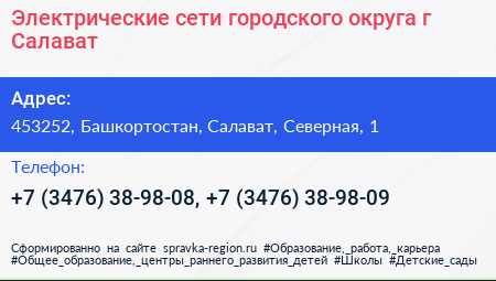 Электрические сети городского округа г Салават - визитка