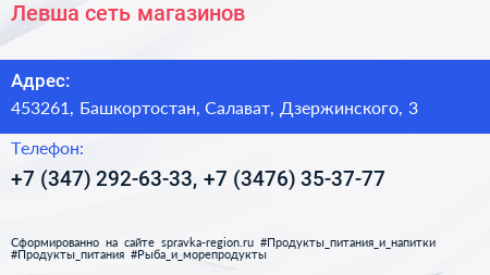 Левша сеть магазинов - визитка
