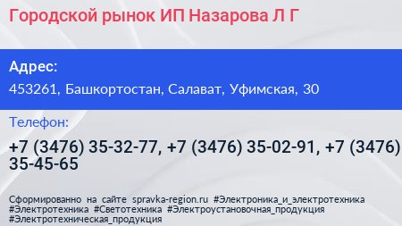 Городской рынок ИП Назарова Л Г  - визитка