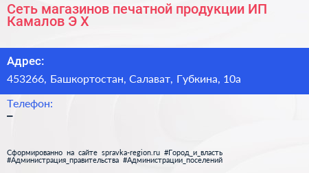 Сеть магазинов печатной продукции ИП Камалов Э Х  - визитка