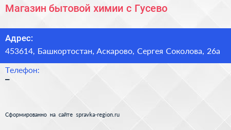 Магазин бытовой химии с Гусево - визитка