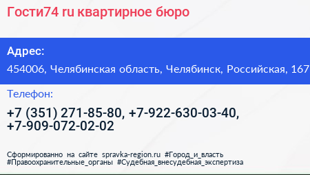 Гости74 ru квартирное бюро - визитка