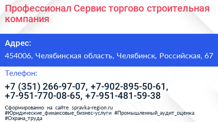 Профессионал Сервис торгово строительная компания - визитка