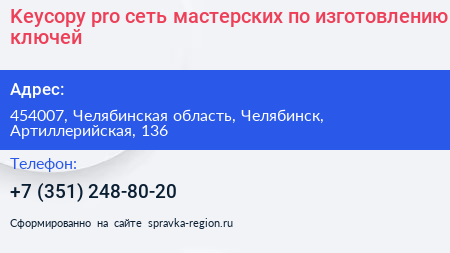 Keycopy pro сеть мастерских по изготовлению ключей - визитка