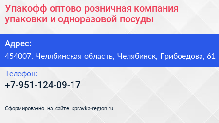 Упакофф оптово розничная компания упаковки и одноразовой посуды - визитка