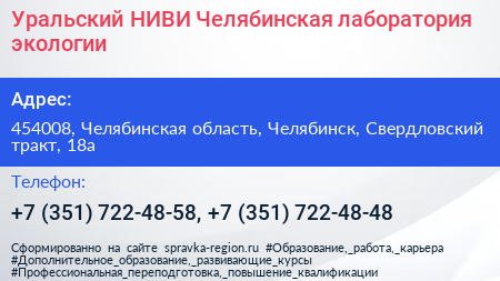 Уральский НИВИ Челябинская лаборатория экологии - визитка