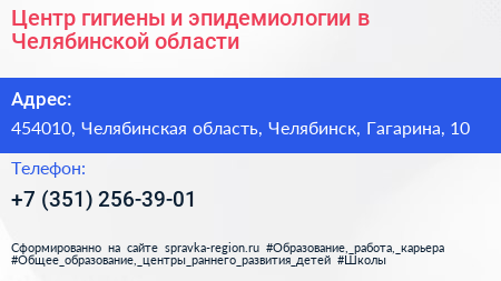 Центр гигиены и эпидемиологии в Челябинской области - визитка