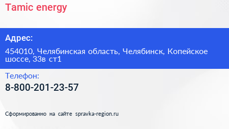 Нажмите, чтобы скачать визитку Tamic energy - визитка