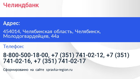 Челиндбанк - визитка