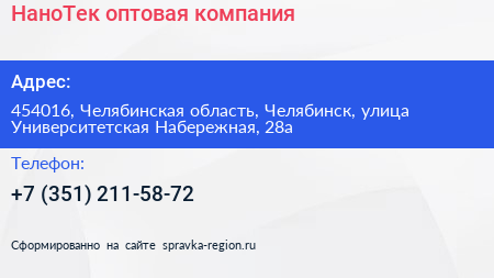 НаноТек оптовая компания - визитка